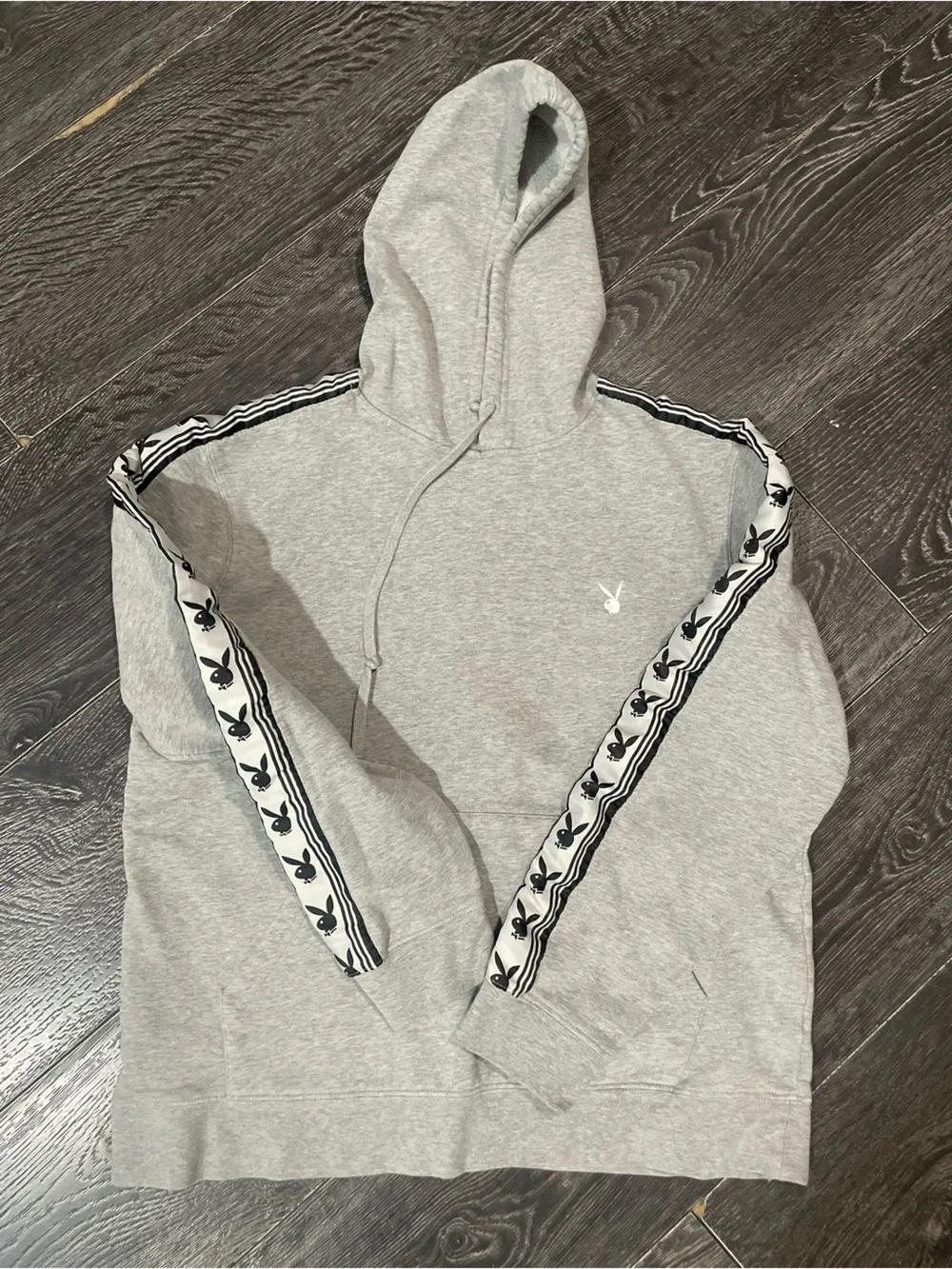 PLAYBOY Gray Mens Hoodie with Black Logo Trim Size Small